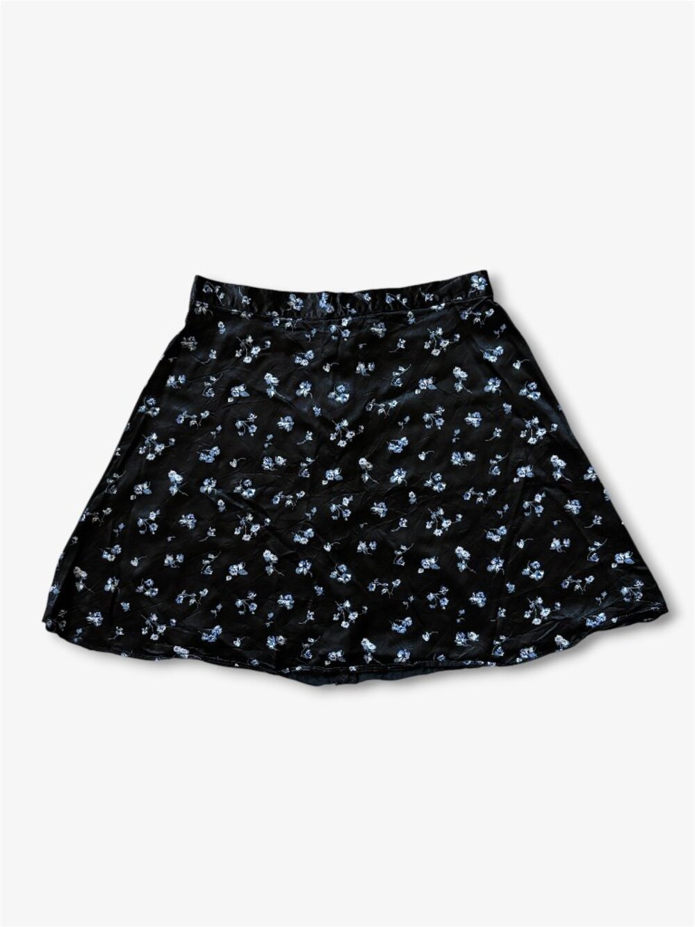 Vintage 90s Y2K Exact Change Satin Mini Skirt Black Floral Fairy Grunge Size 9